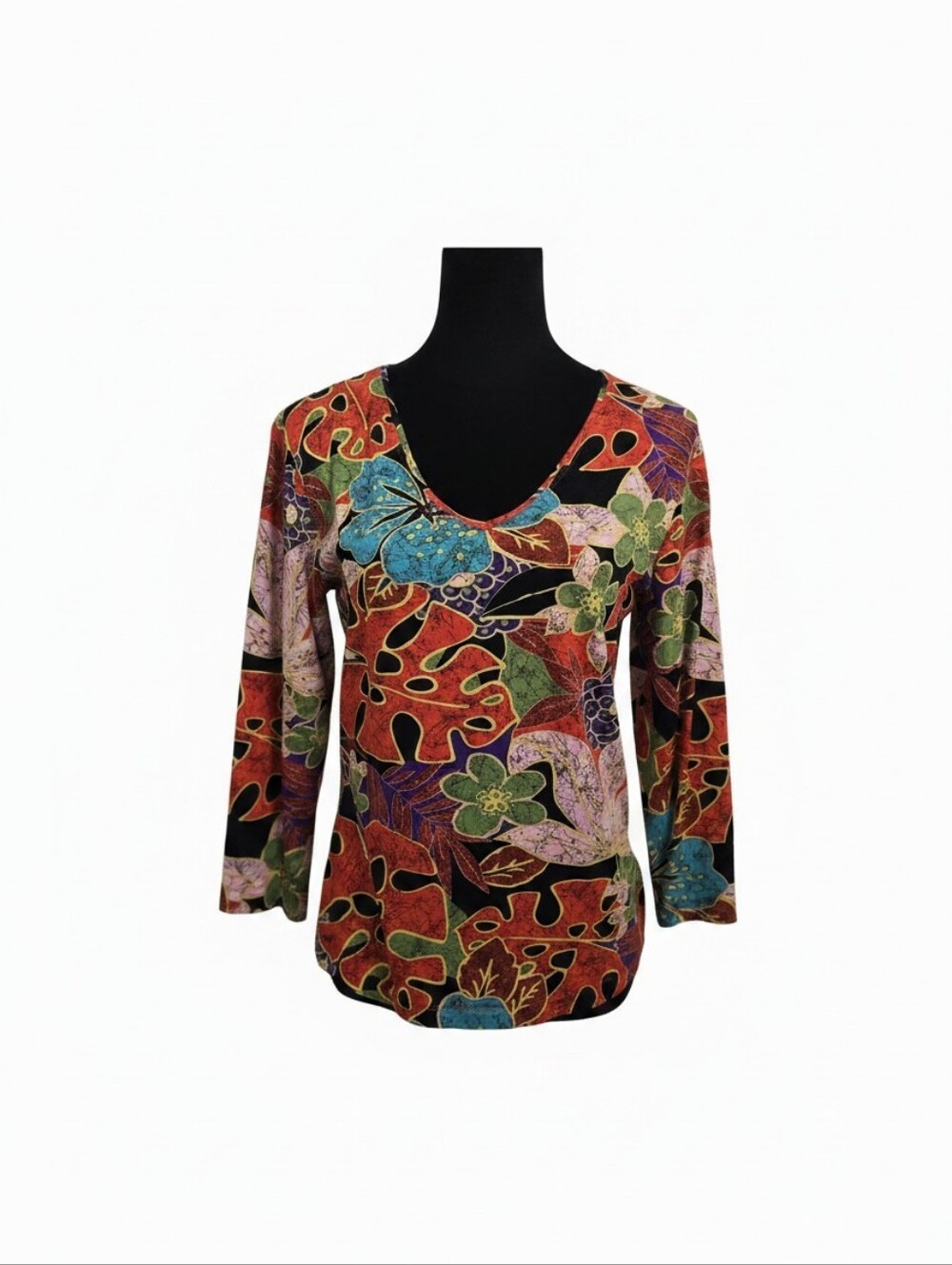 Chico's Multicolor Floral V-Neck Long Sleeve Top